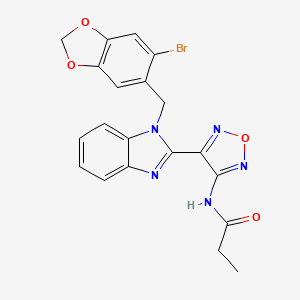 molecular formula C20H16BrN5O4 B4321039 N-(4-{1-[(6-bromo-1,3-benzodioxol-5-yl)methyl]-1H-benzimidazol-2-yl}-1,2,5-oxadiazol-3-yl)propanamide 