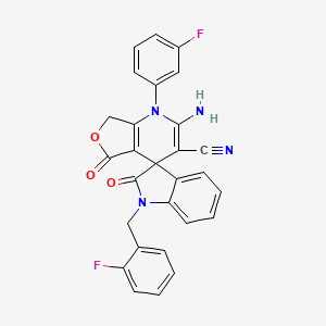 molecular formula C28H18F2N4O3 B4321136 2-amino-1'-(2-fluorobenzyl)-1-(3-fluorophenyl)-2',5-dioxo-1',2',5,7-tetrahydro-1H-spiro[furo[3,4-b]pyridine-4,3'-indole]-3-carbonitrile 