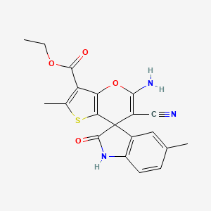 ethyl 5'-amino-6'-cyano-2',5-dimethyl-2-oxo-1,2-dihydrospiro[indole-3,7'-thieno[3,2-b]pyran]-3'-carboxylate