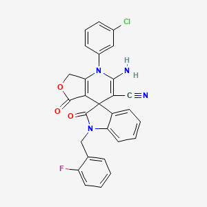 molecular formula C28H18ClFN4O3 B4321242 2-amino-1-(3-chlorophenyl)-1'-(2-fluorobenzyl)-2',5-dioxo-1',2',5,7-tetrahydro-1H-spiro[furo[3,4-b]pyridine-4,3'-indole]-3-carbonitrile 