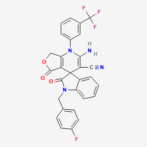 molecular formula C29H18F4N4O3 B4321245 2-amino-1'-(4-fluorobenzyl)-2',5-dioxo-1-[3-(trifluoromethyl)phenyl]-1',2',5,7-tetrahydro-1H-spiro[furo[3,4-b]pyridine-4,3'-indole]-3-carbonitrile 