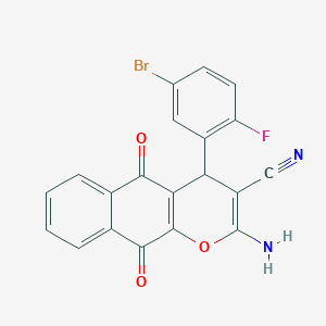 molecular formula C20H10BrFN2O3 B4321315 2-amino-4-(5-bromo-2-fluorophenyl)-5,10-dioxo-5,10-dihydro-4H-benzo[g]chromene-3-carbonitrile 