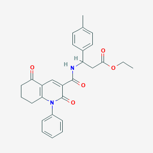 molecular formula C28H28N2O5 B4321320 ETHYL 3-{[(2,5-DIOXO-1-PHENYL-1,2,5,6,7,8-HEXAHYDRO-3-QUINOLINYL)CARBONYL]AMINO}-3-(4-METHYLPHENYL)PROPANOATE 