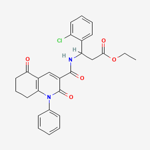 molecular formula C27H25ClN2O5 B4321342 ETHYL 3-(2-CHLOROPHENYL)-3-{[(2,5-DIOXO-1-PHENYL-1,2,5,6,7,8-HEXAHYDRO-3-QUINOLINYL)CARBONYL]AMINO}PROPANOATE 