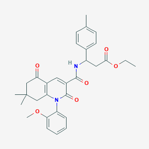 molecular formula C31H34N2O6 B4321348 ETHYL 3-({[1-(2-METHOXYPHENYL)-7,7-DIMETHYL-2,5-DIOXO-1,2,5,6,7,8-HEXAHYDRO-3-QUINOLINYL]CARBONYL}AMINO)-3-(4-METHYLPHENYL)PROPANOATE 