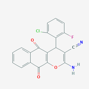 2-AMINO-4-(2-CHLORO-6-FLUOROPHENYL)-5,10-DIOXO-4H,5H,10H-BENZO[G]CHROMENE-3-CARBONITRILE