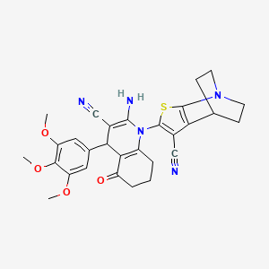 molecular formula C29H29N5O4S B4321366 2-[2-AMINO-3-CYANO-5-OXO-4-(3,4,5-TRIMETHOXYPHENYL)-5,6,7,8-TETRAHYDRO-1(4H)-QUINOLINYL]-5,6-DIHYDRO-4H-4,7-ETHANOTHIENO[2,3-B]PYRIDINE-3-CARBONITRILE 