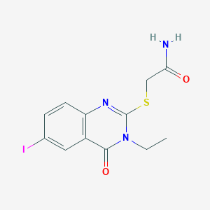 molecular formula C12H12IN3O2S B432142 2-[(3-Ethyl-6-iodo-4-oxo-3,4-dihydro-2-quinazolinyl)sulfanyl]acetamide CAS No. 573934-51-7