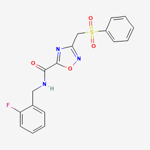 molecular formula C17H14FN3O4S B4321448 3-[(BENZENESULFONYL)METHYL]-N-[(2-FLUOROPHENYL)METHYL]-1,2,4-OXADIAZOLE-5-CARBOXAMIDE 