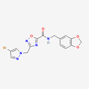 N-(1,3-benzodioxol-5-ylmethyl)-3-[(4-bromo-1H-pyrazol-1-yl)methyl]-1,2,4-oxadiazole-5-carboxamide