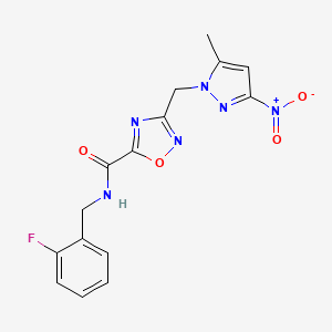 N-(2-fluorobenzyl)-3-[(5-methyl-3-nitro-1H-pyrazol-1-yl)methyl]-1,2,4-oxadiazole-5-carboxamide