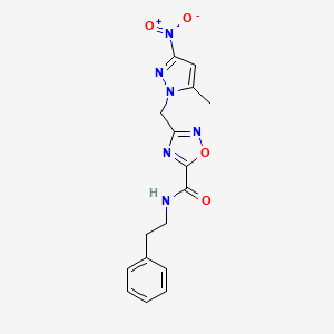 molecular formula C16H16N6O4 B4321538 3-[(5-methyl-3-nitro-1H-pyrazol-1-yl)methyl]-N-(2-phenylethyl)-1,2,4-oxadiazole-5-carboxamide 