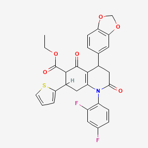 molecular formula C29H23F2NO6S B4321613 ethyl 4-(1,3-benzodioxol-5-yl)-1-(2,4-difluorophenyl)-2,5-dioxo-7-(2-thienyl)-1,2,3,4,5,6,7,8-octahydroquinoline-6-carboxylate 