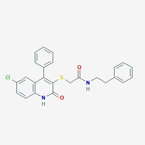 molecular formula C25H21ClN2O2S B432180 2-[(6-chloro-2-oxo-4-phenyl-1,2-dihydro-3-quinolinyl)sulfanyl]-N-(2-phenylethyl)acetamide CAS No. 517868-50-7