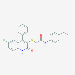 molecular formula C25H21ClN2O2S B432184 2-[(6-chloro-2-oxo-4-phenyl-1,2-dihydro-3-quinolinyl)sulfanyl]-N-(4-ethylphenyl)acetamide CAS No. 517868-46-1
