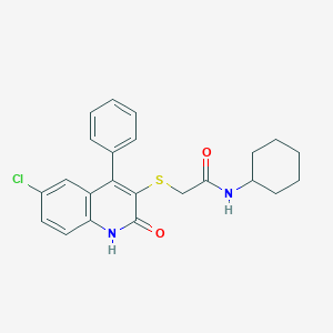 molecular formula C23H23ClN2O2S B432189 2-[(6-chloro-2-oxo-4-phenyl-1,2-dihydro-3-quinolinyl)sulfanyl]-N-cyclohexylacetamide CAS No. 517868-51-8