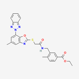 molecular formula C27H25N5O4S B4321915 ethyl 3-{[({[7-(2H-1,2,3-benzotriazol-2-yl)-5-methyl-1,3-benzoxazol-2-yl]thio}acetyl)amino]methyl}-4-methylbenzoate 