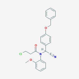 molecular formula C25H23ClN2O3 B432195 3-chloro-N-[cyano-(4-phenylmethoxyphenyl)methyl]-N-(2-methoxyphenyl)propanamide CAS No. 577698-05-6