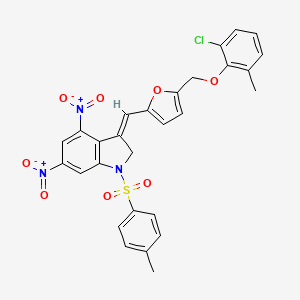 3-((Z)-1-{5-[(2-CHLORO-6-METHYLPHENOXY)METHYL]-2-FURYL}METHYLIDENE)-1-[(4-METHYLPHENYL)SULFONYL]-4,6-DINITRO-1,2-DIHYDRO-3H-INDOLE