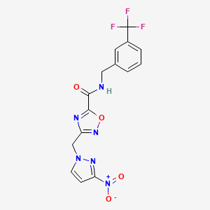 molecular formula C15H11F3N6O4 B4322070 3-[(3-nitro-1H-pyrazol-1-yl)methyl]-N-[3-(trifluoromethyl)benzyl]-1,2,4-oxadiazole-5-carboxamide 