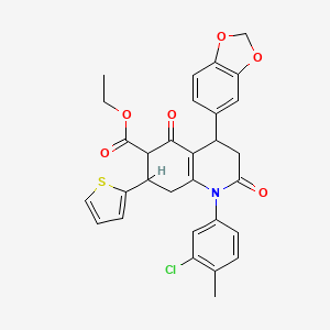 ethyl 4-(1,3-benzodioxol-5-yl)-1-(3-chloro-4-methylphenyl)-2,5-dioxo-7-(2-thienyl)-1,2,3,4,5,6,7,8-octahydroquinoline-6-carboxylate