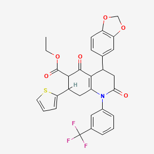 molecular formula C30H24F3NO6S B4322171 ethyl 4-(1,3-benzodioxol-5-yl)-2,5-dioxo-7-(2-thienyl)-1-[3-(trifluoromethyl)phenyl]-1,2,3,4,5,6,7,8-octahydroquinoline-6-carboxylate 