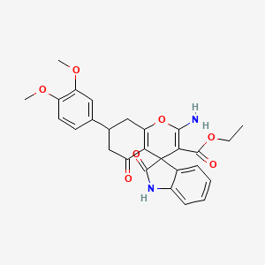 ethyl 2-amino-7-(3,4-dimethoxyphenyl)-2',5-dioxo-1',2',5,6,7,8-hexahydrospiro[chromene-4,3'-indole]-3-carboxylate