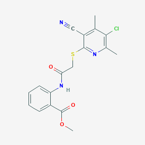 molecular formula C18H16ClN3O3S B4322247 methyl 2-({[(5-chloro-3-cyano-4,6-dimethylpyridin-2-yl)thio]acetyl}amino)benzoate 