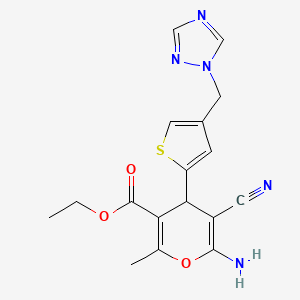 molecular formula C17H17N5O3S B4322319 ethyl 6-amino-5-cyano-2-methyl-4-[4-(1H-1,2,4-triazol-1-ylmethyl)-2-thienyl]-4H-pyran-3-carboxylate 