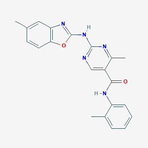 molecular formula C21H19N5O2 B432238 4-methyl-2-[(5-methyl-1,3-benzoxazol-2-yl)amino]-N-(2-methylphenyl)-5-pyrimidinecarboxamide CAS No. 578700-25-1