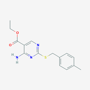 molecular formula C15H17N3O2S B432242 Ethyl4-amino-2-[(4-methylbenzyl)thio]-5-pyrimidinecarboxylate CAS No. 667430-96-8