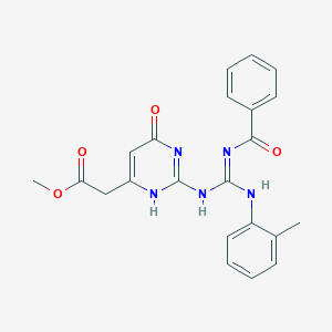 molecular formula C22H21N5O4 B432245 Methyl(2-{[(benzoylimino)(2-toluidino)methyl]amino}-6-oxo-3,6-dihydro-4-pyrimidinyl)acetate CAS No. 667431-03-0