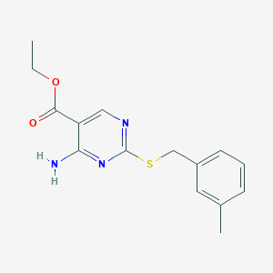 molecular formula C15H17N3O2S B432248 4-Amino-2-(3-methyl-benzylsulfanyl)-pyrimidine-5-carboxylic acid ethyl ester CAS No. 586998-61-0