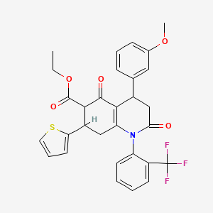 molecular formula C30H26F3NO5S B4322562 ethyl 4-(3-methoxyphenyl)-2,5-dioxo-7-(2-thienyl)-1-[2-(trifluoromethyl)phenyl]-1,2,3,4,5,6,7,8-octahydroquinoline-6-carboxylate 