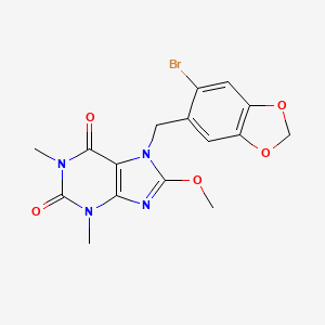 7-[(6-bromo-1,3-benzodioxol-5-yl)methyl]-8-methoxy-1,3-dimethyl-3,7-dihydro-1H-purine-2,6-dione