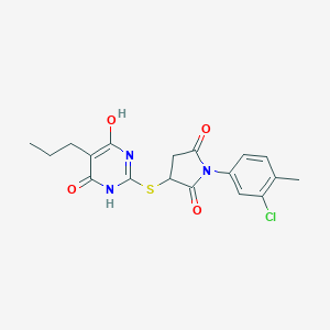 molecular formula C18H18ClN3O4S B432265 1-(3-Chloro-4-methylphenyl)-3-[(4,6-dihydroxy-5-propyl-2-pyrimidinyl)thio]-2,5-pyrrolidinedione CAS No. 672331-44-1