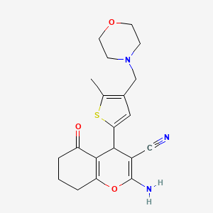 molecular formula C20H23N3O3S B4322682 2-amino-4-[5-methyl-4-(morpholin-4-ylmethyl)-2-thienyl]-5-oxo-5,6,7,8-tetrahydro-4H-chromene-3-carbonitrile 