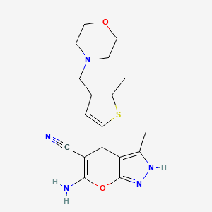 6-amino-3-methyl-4-[5-methyl-4-(morpholin-4-ylmethyl)-2-thienyl]-2,4-dihydropyrano[2,3-c]pyrazole-5-carbonitrile