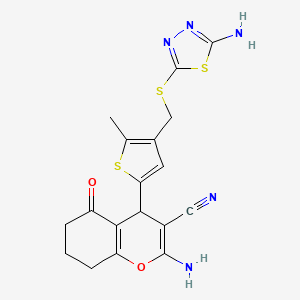 molecular formula C18H17N5O2S3 B4322694 2-amino-4-(4-{[(5-amino-1,3,4-thiadiazol-2-yl)thio]methyl}-5-methyl-2-thienyl)-5-oxo-5,6,7,8-tetrahydro-4H-chromene-3-carbonitrile 