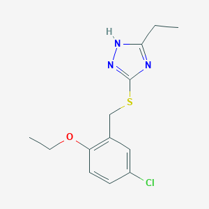 molecular formula C13H16ClN3OS B432272 4-chloro-2-{[(5-ethyl-4H-1,2,4-triazol-3-yl)thio]methyl}phenylethylether CAS No. 578001-04-4
