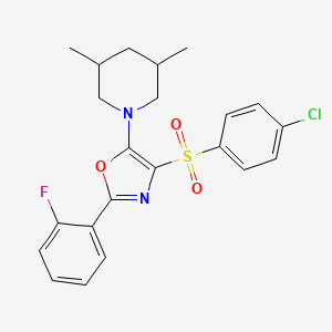 molecular formula C22H22ClFN2O3S B4322742 1-[4-[(4-chlorophenyl)sulfonyl]-2-(2-fluorophenyl)-1,3-oxazol-5-yl]-3,5-dimethylpiperidine 