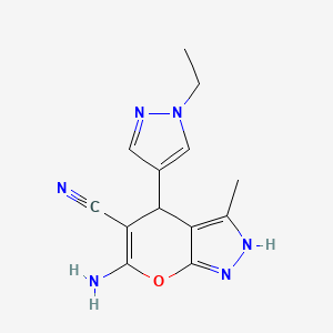 molecular formula C13H14N6O B4322910 6-amino-4-(1-ethyl-1H-pyrazol-4-yl)-3-methyl-1,4-dihydropyrano[2,3-c]pyrazole-5-carbonitrile 