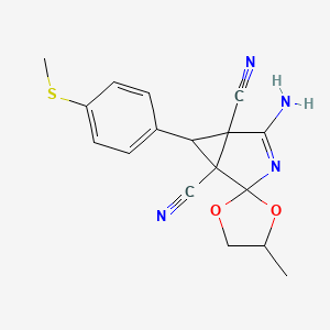 molecular formula C17H16N4O2S B4322917 4-amino-4'-methyl-6-[4-(methylthio)phenyl]spiro[3-azabicyclo[3.1.0]hex-3-ene-2,2'-[1,3]dioxolane]-1,5-dicarbonitrile 