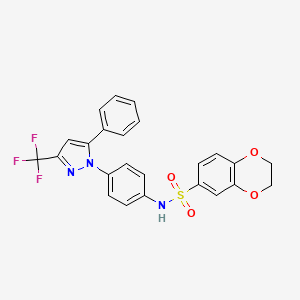 molecular formula C24H18F3N3O4S B4322931 N-{4-[5-phenyl-3-(trifluoromethyl)-1H-pyrazol-1-yl]phenyl}-2,3-dihydro-1,4-benzodioxine-6-sulfonamide 