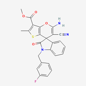 molecular formula C25H18FN3O4S B4322971 methyl 5'-amino-6'-cyano-1-(3-fluorobenzyl)-2'-methyl-2-oxo-1,2-dihydrospiro[indole-3,7'-thieno[3,2-b]pyran]-3'-carboxylate 