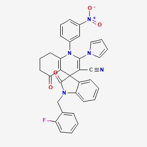 1-(2-fluorobenzyl)-1'-(3-nitrophenyl)-2,5'-dioxo-2'-(1H-pyrrol-1-yl)-1,2,5',6',7',8'-hexahydro-1'H-spiro[indole-3,4'-quinoline]-3'-carbonitrile