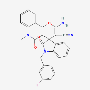 molecular formula C28H19FN4O3 B4323000 2'-amino-1-(3-fluorobenzyl)-6'-methyl-2,5'-dioxo-1,2,5',6'-tetrahydrospiro[indole-3,4'-pyrano[3,2-c]quinoline]-3'-carbonitrile 