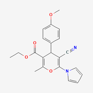 molecular formula C21H20N2O4 B4323035 ethyl 5-cyano-4-(4-methoxyphenyl)-2-methyl-6-(1H-pyrrol-1-yl)-4H-pyran-3-carboxylate 