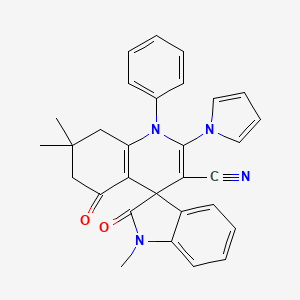 molecular formula C30H26N4O2 B4323037 1,7',7'-trimethyl-2,5'-dioxo-1'-phenyl-2'-(1H-pyrrol-1-yl)-1,2,5',6',7',8'-hexahydro-1'H-spiro[indole-3,4'-quinoline]-3'-carbonitrile CAS No. 889953-04-2