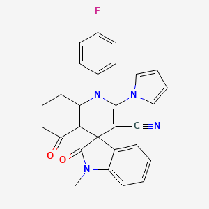 molecular formula C28H21FN4O2 B4323056 1'-(4-fluorophenyl)-1-methyl-2,5'-dioxo-2'-(1H-pyrrol-1-yl)-1,2,5',6',7',8'-hexahydro-1'H-spiro[indole-3,4'-quinoline]-3'-carbonitrile 